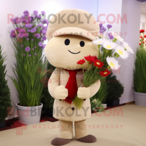 Beige Bouquet Of Flowers mascot costume character dressed with a Coat and Beanies