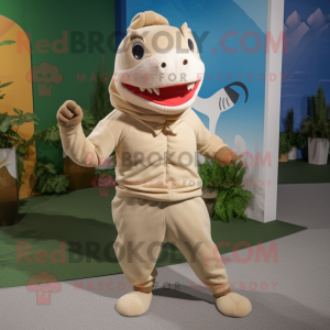 Beige Shark mascot costume character dressed with a Joggers and Shawls