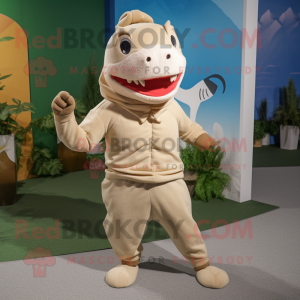 Beige Shark maskot kostume...