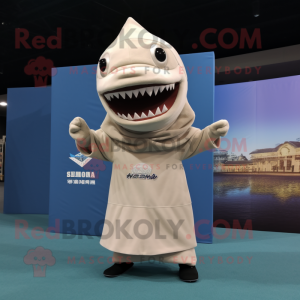 Beige Shark mascot costume character dressed with a Joggers and Shawls