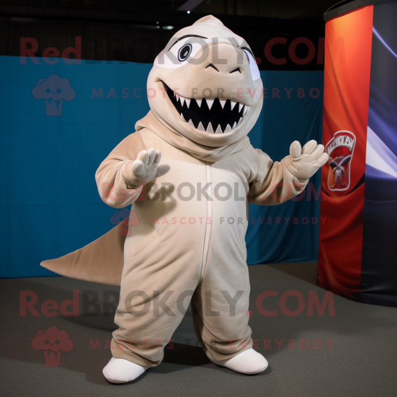 Beige Shark mascot costume character dressed with a Joggers and Shawls