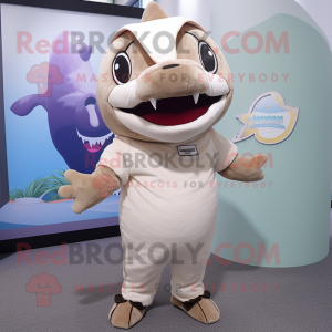 Beige Shark mascot costume character dressed with a Joggers and Shawls