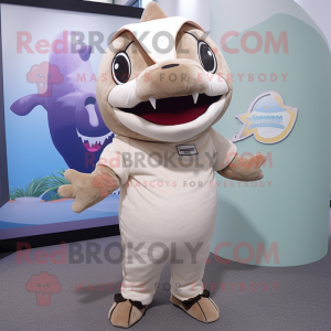 Beige Shark maskot kostume...