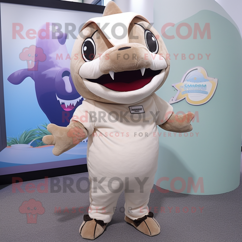 Beige Shark mascot costume character dressed with a Joggers and Shawls