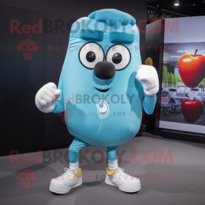 Cyan Boxing Glove mascot costume character dressed with a Running Shorts and Eyeglasses