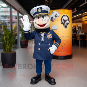 Navy Paella mascot costume character dressed with a Bomber Jacket and Pocket squares