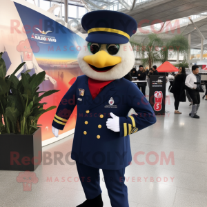 Navy Paella mascot costume character dressed with a Bomber Jacket and Pocket squares