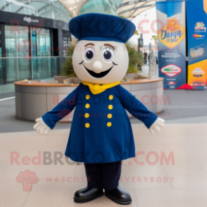 Navy Paella mascot costume character dressed with a Bomber Jacket and Pocket squares