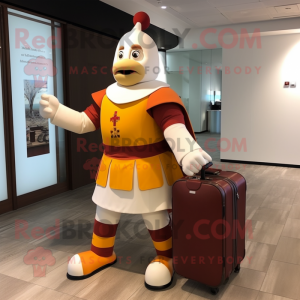 Cream Swiss Guard mascot costume character dressed with a Bodysuit and Briefcases