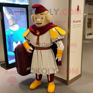 Cream Swiss Guard mascot costume character dressed with a Bodysuit and Briefcases