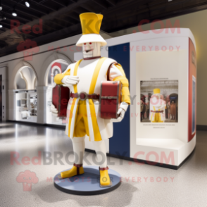 Cream Swiss Guard mascot costume character dressed with a Bodysuit and Briefcases