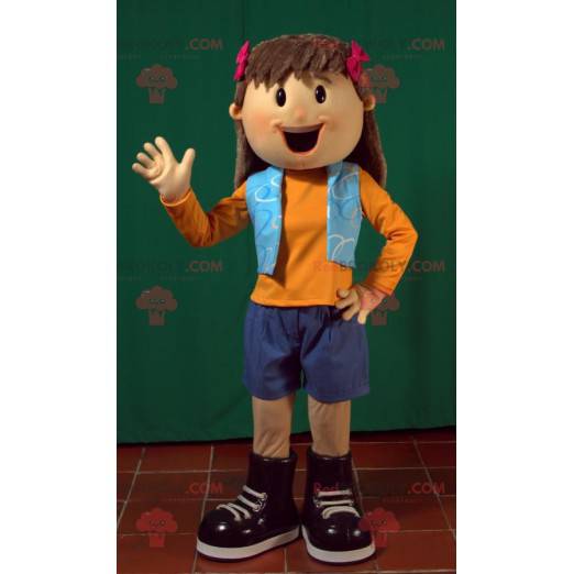 Mascote de colegial de cabelos castanhos parecendo jovial -