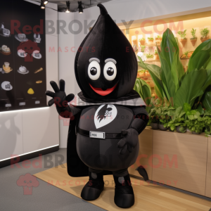 Black Radish mascot costume character dressed with a Graphic Tee and Belts