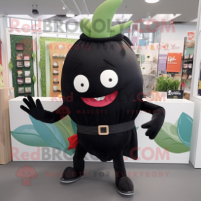 Black Radish mascot costume character dressed with a Graphic Tee and Belts