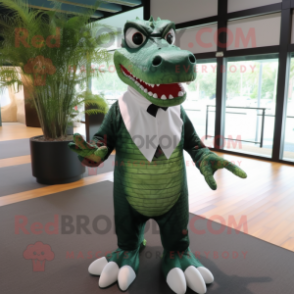 Forest Green Crocodile mascot costume character dressed with a Dress Shirt and Foot pads