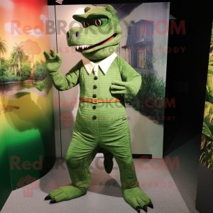 Forest Green Crocodile mascot costume character dressed with a Dress Shirt and Foot pads