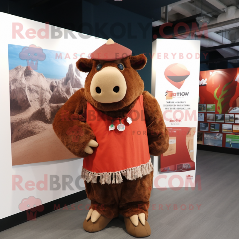 Rust Bison mascot costume character dressed with a Playsuit and Shawls Rust Bison mascot costume character dressed with a Playsuit and Shawls