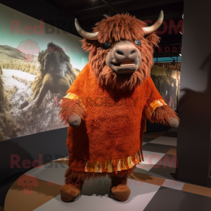 Rust Bison mascot costume character dressed with a Playsuit and Shawls