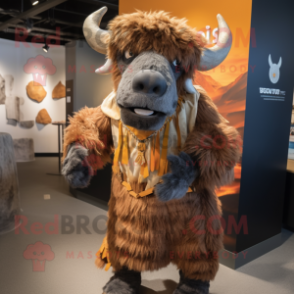 Rust Bison mascot costume character dressed with a Playsuit and Shawls