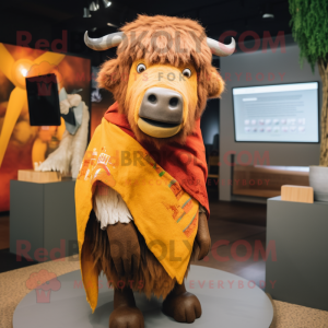 Rust Bison mascot costume character dressed with a Playsuit and Shawls