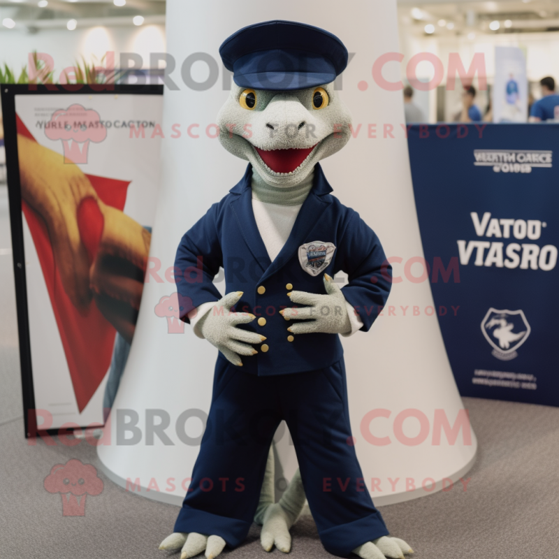 Navy Lizard mascot costume character dressed with a V-Neck Tee and Pocket squares Navy Lizard mascot costume character dressed with a V-Neck Tee and Pocket squares