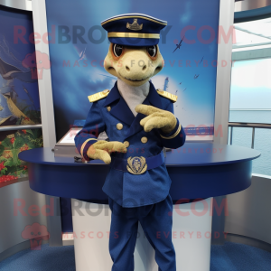 Navy Lizard mascot costume character dressed with a V-Neck Tee and Pocket squares