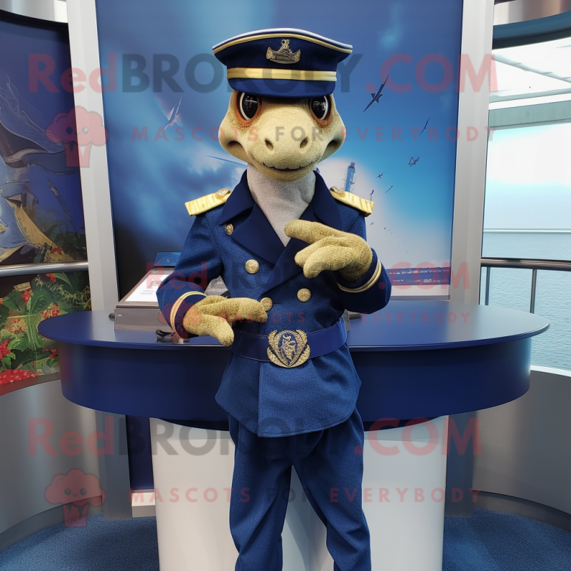 Navy Lizard mascot costume character dressed with a V-Neck Tee and Pocket squares Navy Lizard mascot costume character dressed with a V-Neck Tee and Pocket squares