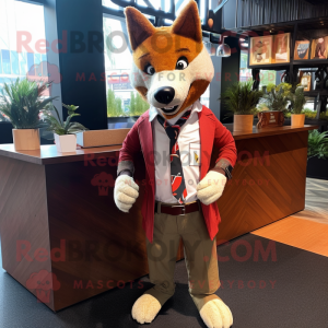 Rust Dingo mascot costume character dressed with a Blazer and Hair clips