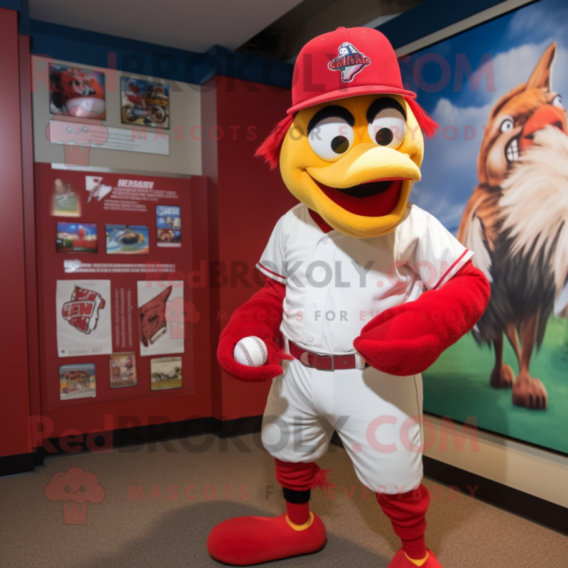 Red Hens mascot costume character dressed with a Baseball Tee and Hats