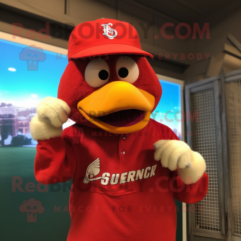 Red Hens mascot costume character dressed with a Baseball Tee and Hats