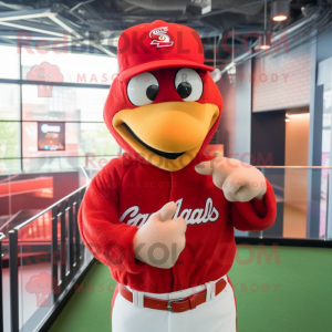 Red Hens mascot costume character dressed with a Baseball Tee and Hats