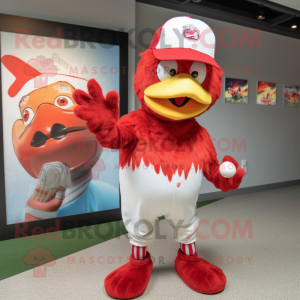 Red Hens mascot costume character dressed with a Baseball Tee and Hats