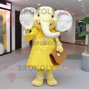Lemon Yellow Elephant mascot costume character dressed with a Dress and Clutch bags