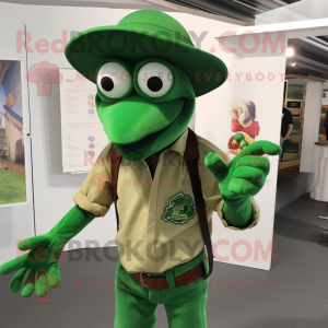 Green Lobster mascot costume character dressed with a Henley Shirt and Hats