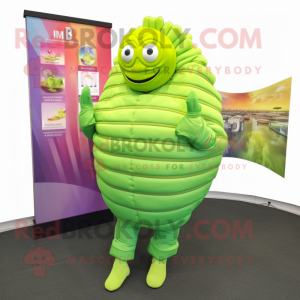 Lime Green Trilobite mascot costume character dressed with a Dress Pants and Ties