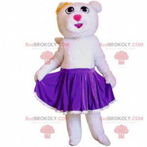 Hvid bjørnemaskot i lilla nederdel - Redbrokoly.com