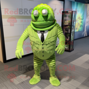 Lime Green Trilobite mascot costume character dressed with a Dress Pants and Ties