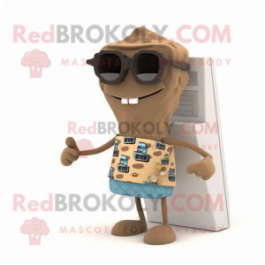 Brown Computer mascot costume character dressed with a Board Shorts and Tie pins