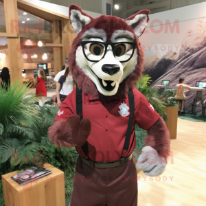 Maroon Wolf maskot kostume...