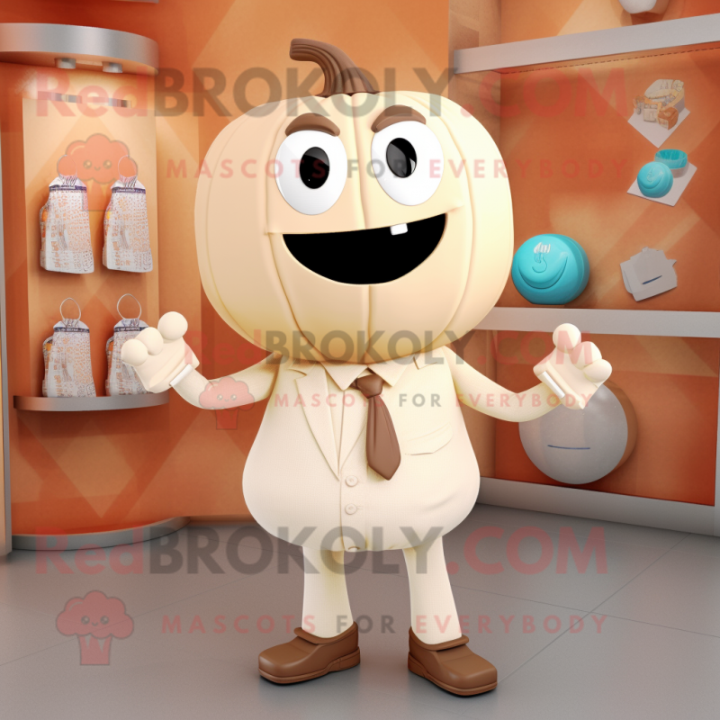 Beige Pumpkin mascot costume character dressed with a Henley Tee and Pocket squares Beige Pumpkin mascot costume character dressed with a Henley Tee and Pocket squares
