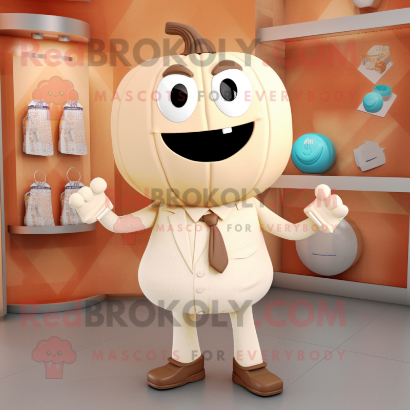 Beige Pumpkin mascot costume character dressed with a Henley Tee and Pocket squares