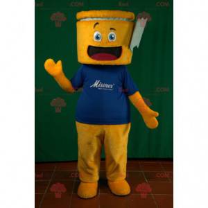 Mascote do boneco de neve amarelo e camiseta azul muito