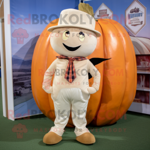 Beige Pumpkin mascot costume character dressed with a Henley Tee and Pocket squares