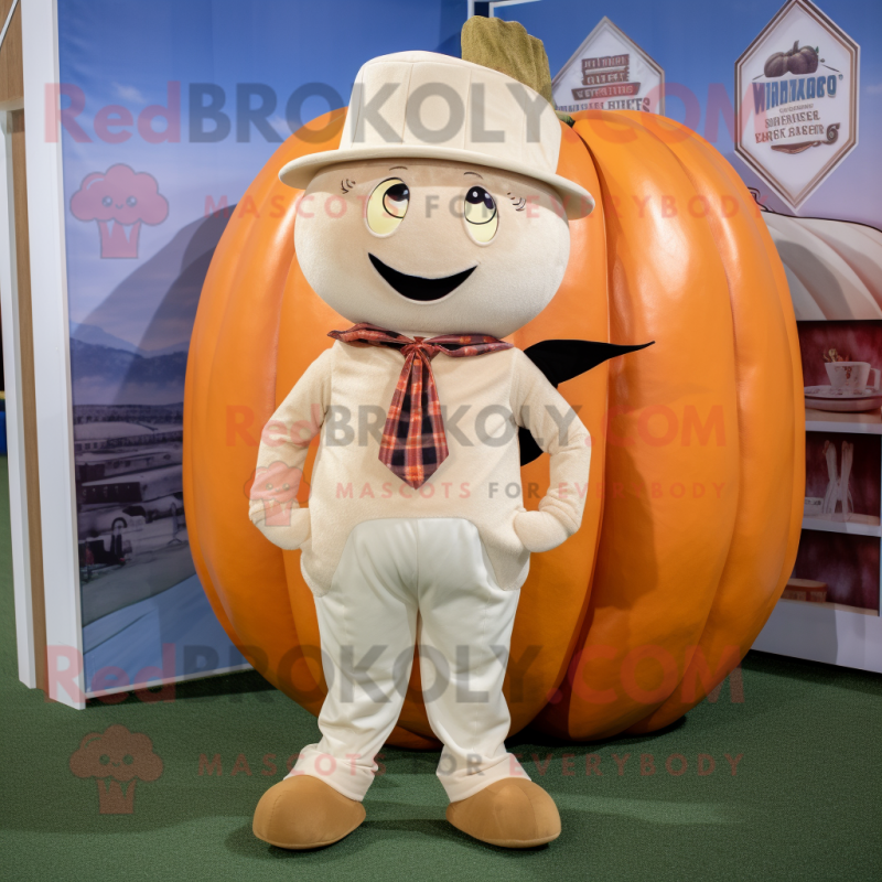 Beige Pumpkin mascot costume character dressed with a Henley Tee and Pocket squares