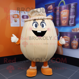 Beige Pumpkin mascot costume character dressed with a Henley Tee and Pocket squares
