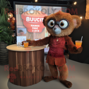 Rust Lemur mascot costume character dressed with a Cocktail Dress and Cummerbunds