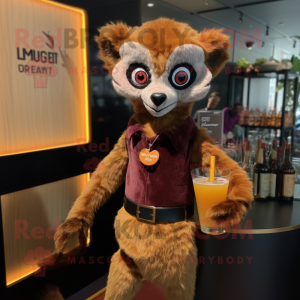 Rust Lemur mascot costume character dressed with a Cocktail Dress and Cummerbunds