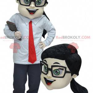 Kommersiell kvinnamaskot i en kostym och slips - Redbrokoly.com
