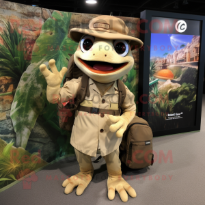 Tan Geckos mascot costume character dressed with a Cargo Pants and Backpacks