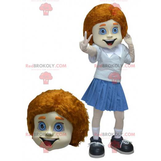 Rödhårig flickaskolflicka maskot i uniform - Redbrokoly.com